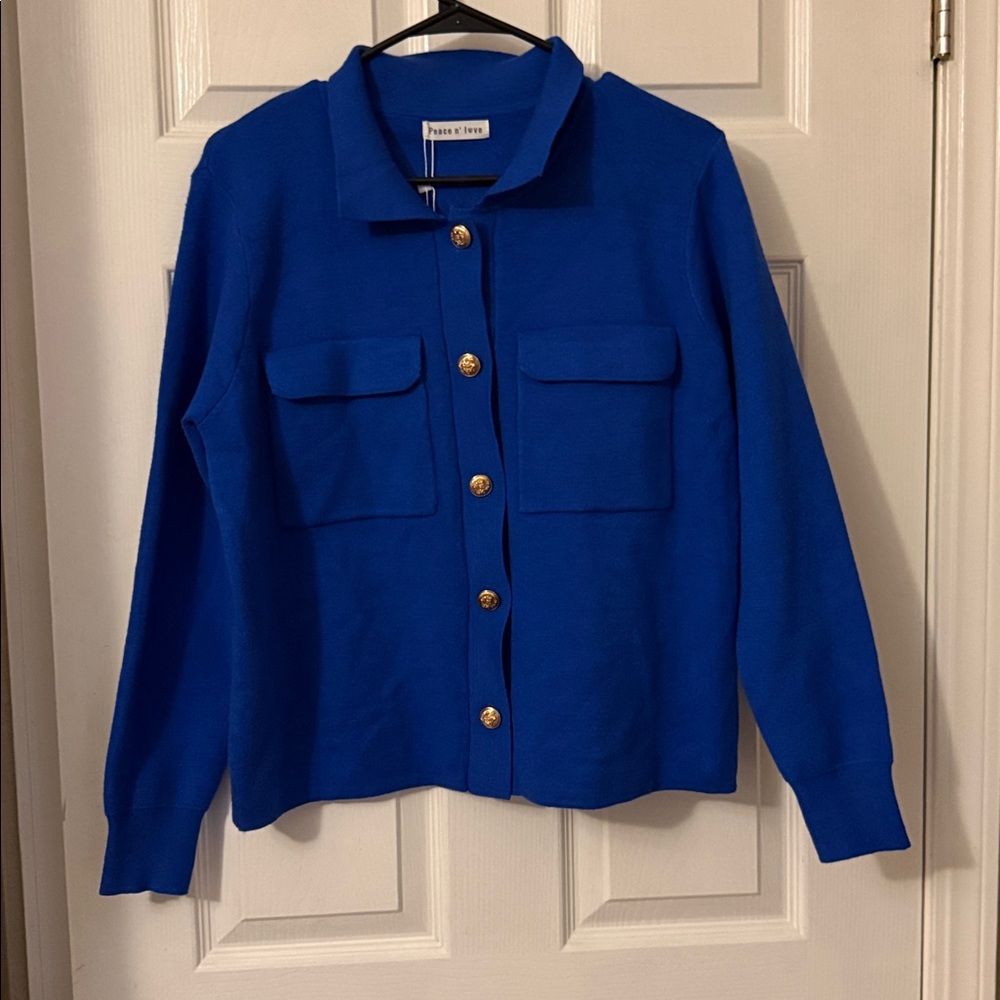 NWT Peace n’ love Blue Cardigan